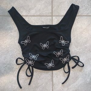 Shein Black & White Butterfly Crop Top Tank Size S